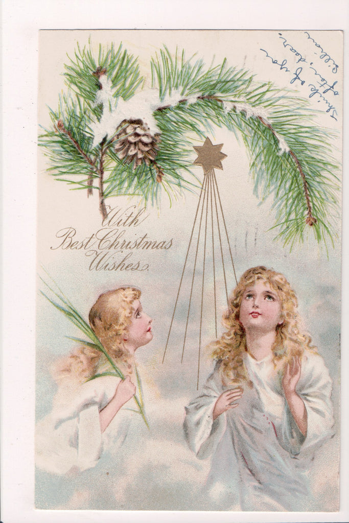 Xmas postcard - Christmas - Angels looking at gold star - E10301