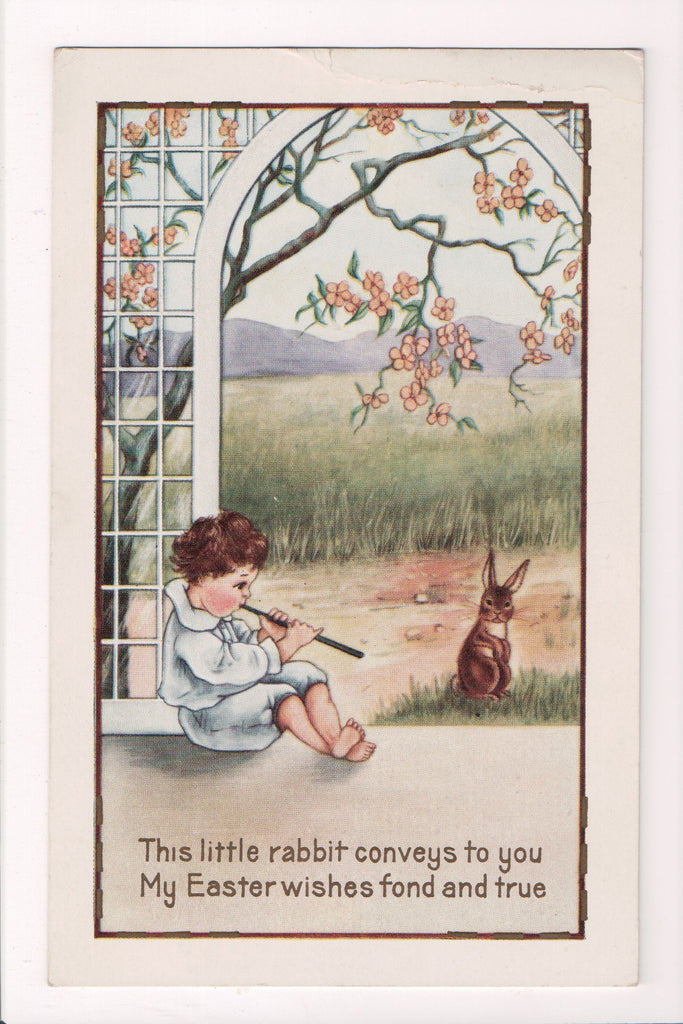 Easter - boy playing flute to rabbit - Whitney Made - E10341