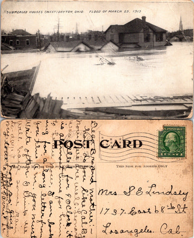 OH, Dayton (West) - submerged houses, flood of 1913 postcard - E17005
