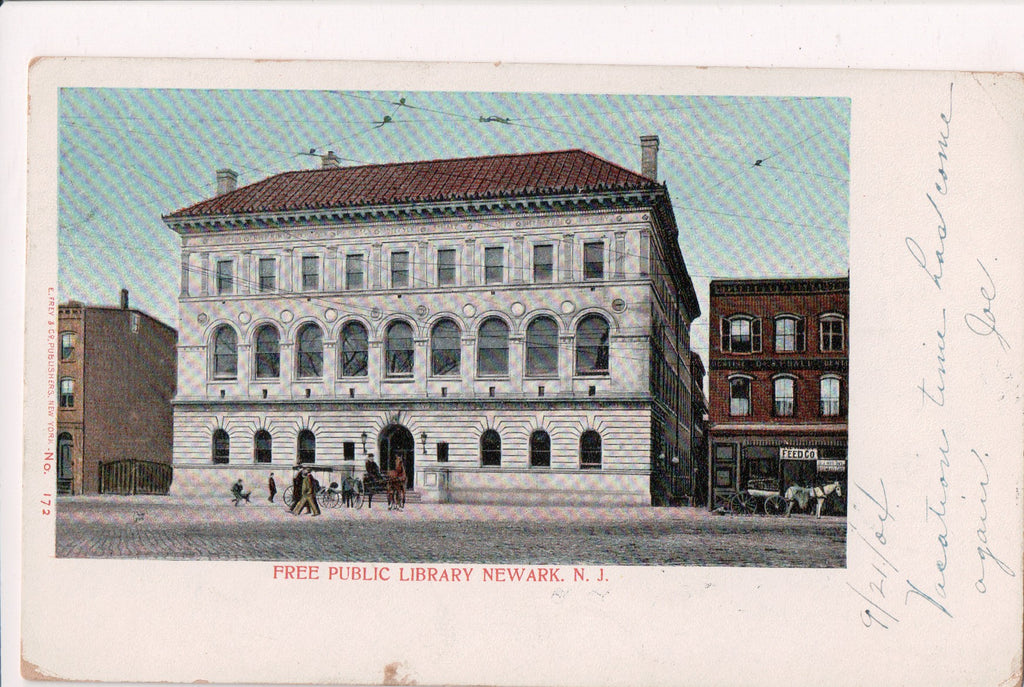 NJ, NEWARK - Free Public Library - sign:  Dentist, Feed Co - EP0082