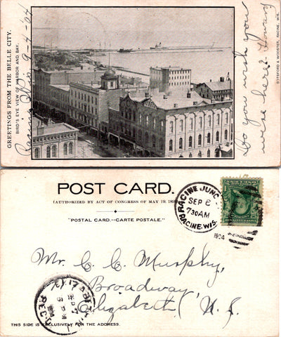 WI, Racine - bird eye view buildings, harbor etc postcard - EP0104