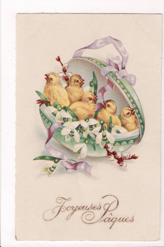 Easter postcard - JOYEUSES PAQUES - chicks in ornamental egg - 500704