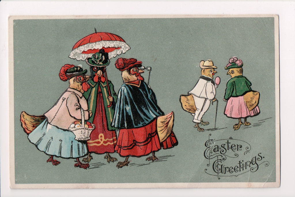 Easter - Anthropomorphic, dressed, fantasy, chicks upright postcard - 800308