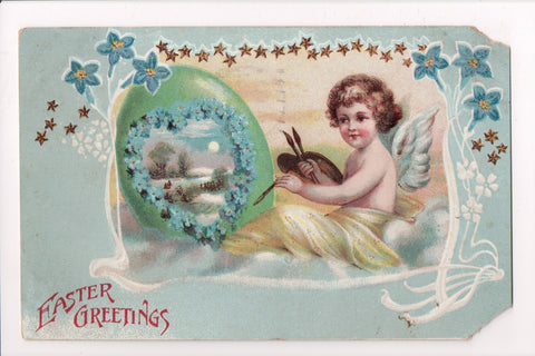 Easter - little angel with his painting brushes and palette postcard - B10152
