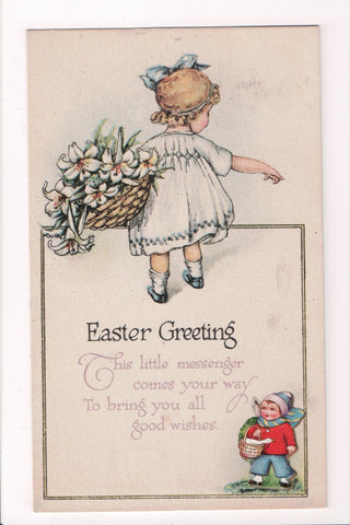 Easter - little girls from the back with basket of lilies postcard - C-0005