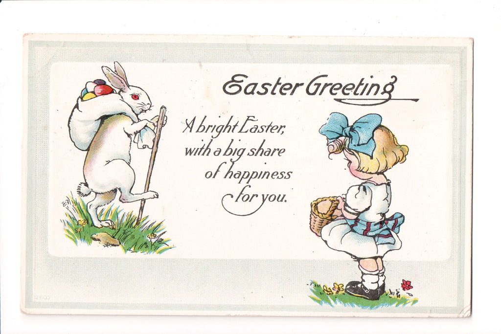 Easter - Anthropomorphic, fantasy bunny with sack and stick postcard - C06005