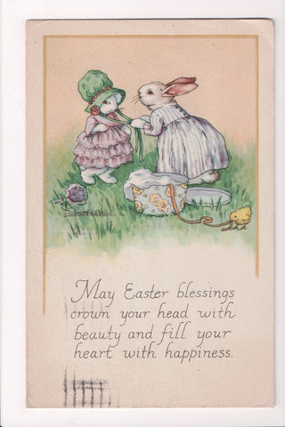 Easter - Anthropomorphic, fantasy, dressed bunnies postcard - C06432