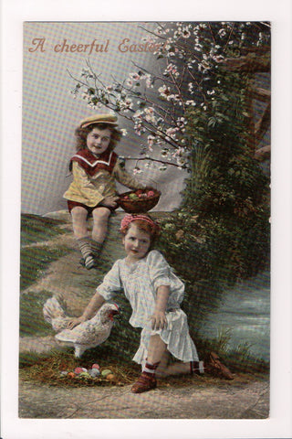 Easter - cute kids posing with a mother hen postcard - C17017