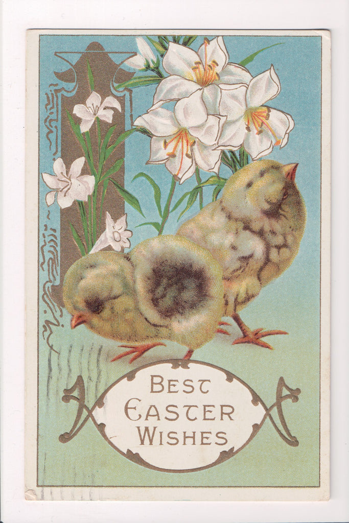 Easter - 2 chicks with some white lily flowers - Samson Bros - C17172