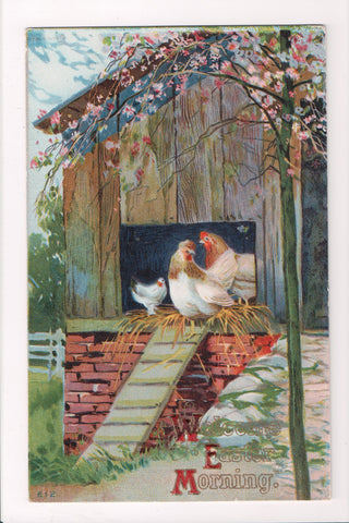 Easter postcard - Hen house with chicken family in doorway - C17175