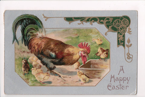 Easter - Rooster with little chicks, Winsch postcard - C17184