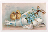 Easter - 2 chicks on a wrapping of forget me nots - Series 985 - C17543