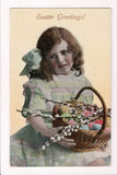Easter - Girl with necklace, basket of eggs and pussy willows postcard - CP0727