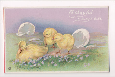 Easter - 2 chicks sneaking up on a duck, @1920 postcard - E10340