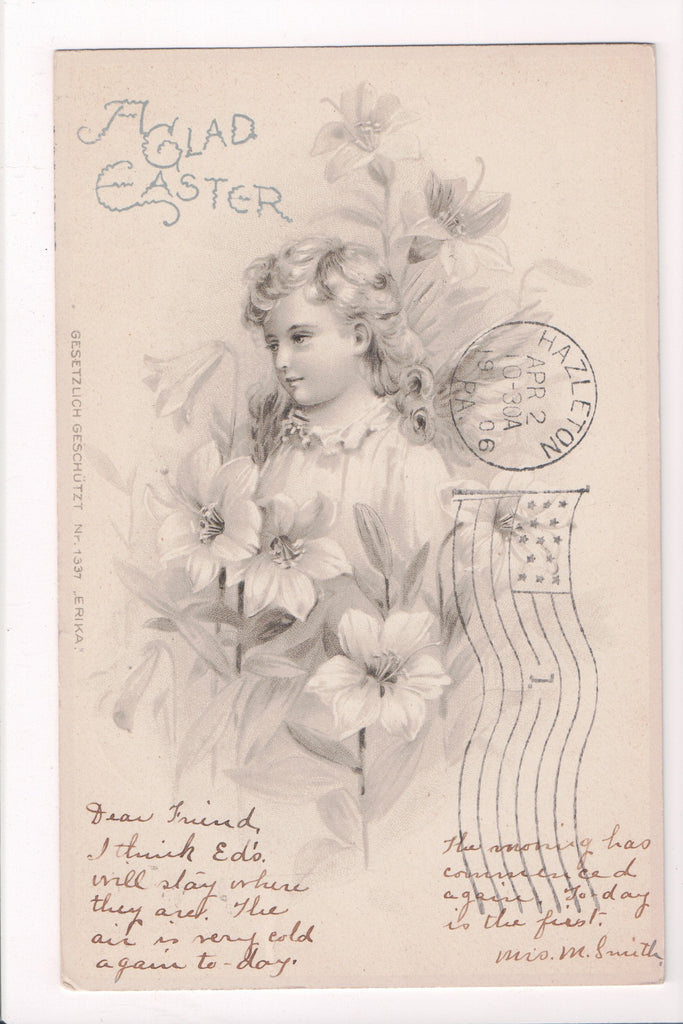 Easter - Gesetzlich Geschutzt nr 1337 ERIKA, pretty girl postcard - EP0060