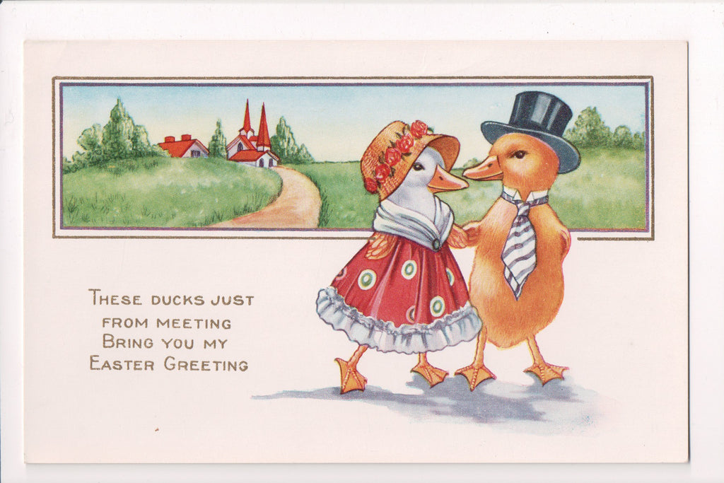 Easter - Anthropomorphic, fantasy dressed, upright ducks postcard - JJ0750