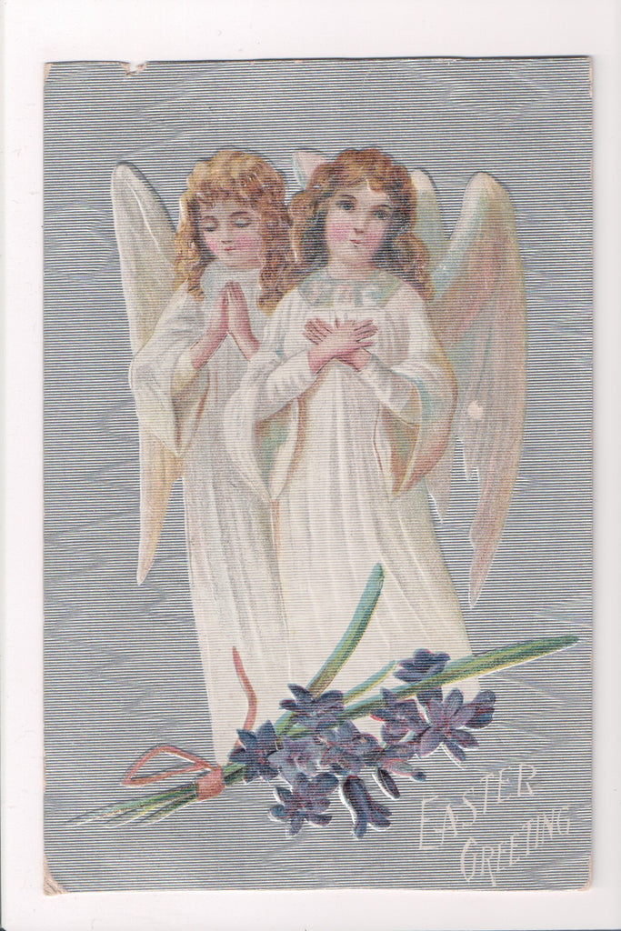 Easter - 2 large angels with gold tinged wings postcard - M-0316