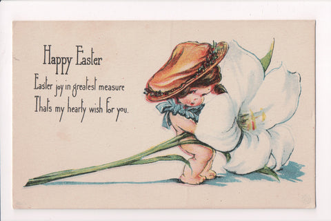 Easter - little kid with a huge white flower in hand postcard - SH7391