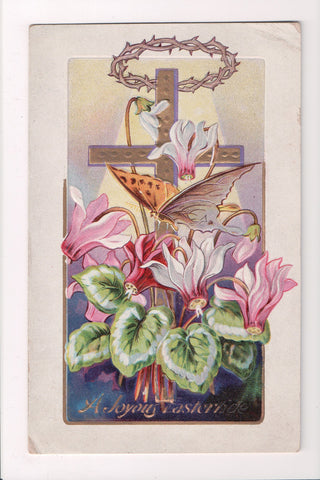 Easter - Butterfly, cross, crown, flowers postcard - SL2196