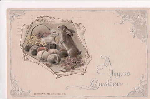 Easter - Couple of bunny rabbits almost holding paws, Winsch postcard - sw0226