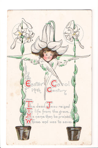 Easter - Girl with a flower head - Easter Carol postcard - w00402