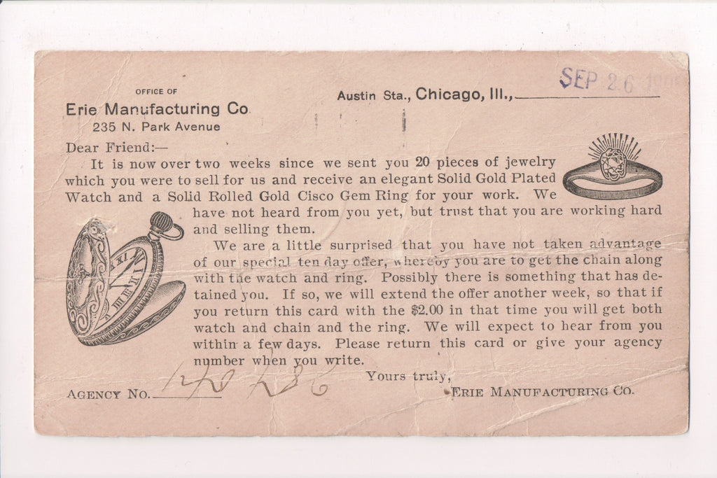 IL, CHICAGO - Erie Manufacturing Co @1905 ad correspondence (original SOLD) 700015