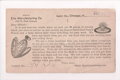 IL, CHICAGO - Erie Manufacturing Co @1905 ad correspondence (original SOLD) 700015