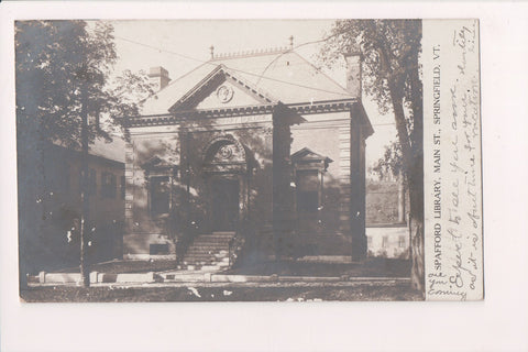VT, Springfield - Spafford Library - RPPC 1906 postcard - F09001