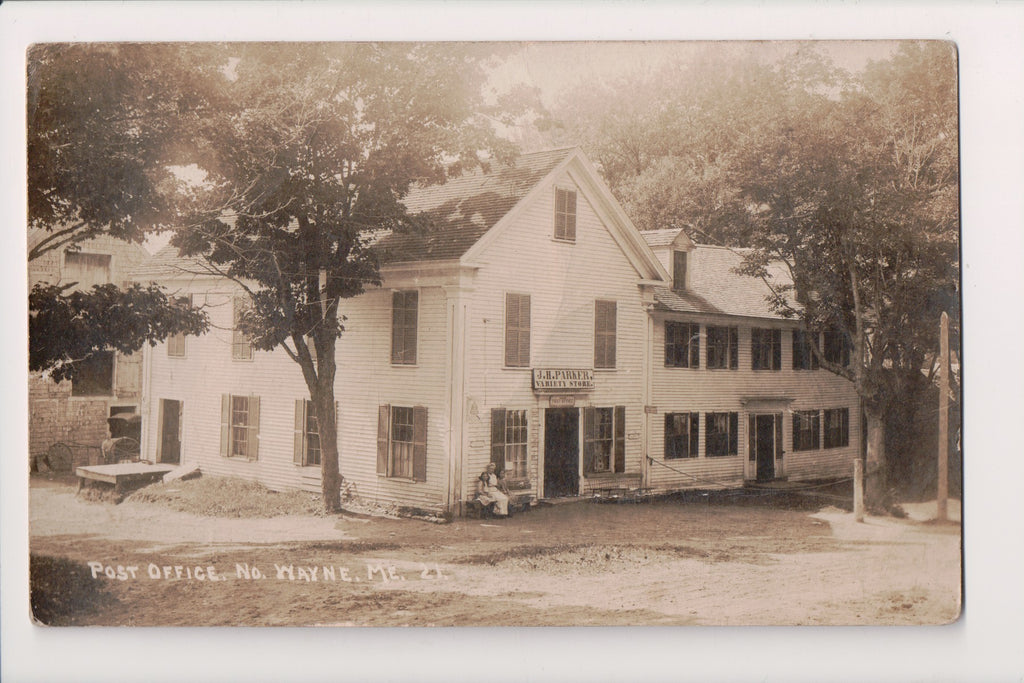 ME, North Wayne - Post Office, people, Flour Grain sign - RPPC - F09003