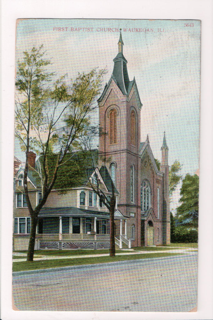 IL, WAUKEGAN - FIRST BAPTIST CHURCH - @1909 postcard - F09084