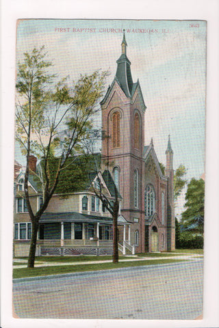 IL, Waukegan - FIRST BAPTIST CHURCH - @1909 postcard - F09084