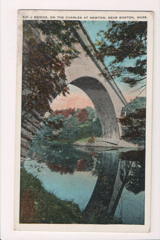 MA, Newton - Bridge on the Charles postcard close-up - F09240