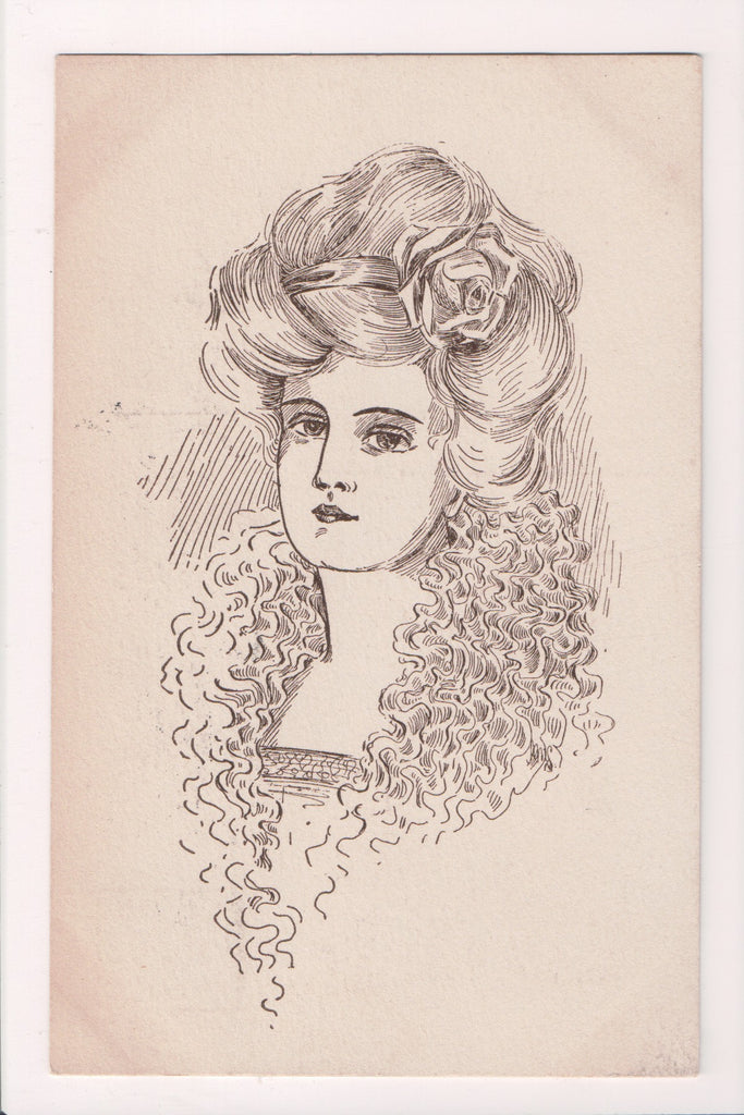 People - Female postcard - Pretty Woman - Sepia - Artist Signed in hair - F09248
