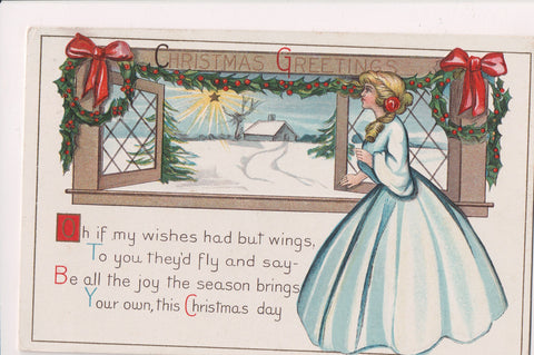 Xmas postcard - Christmas - Woman at window - F09249