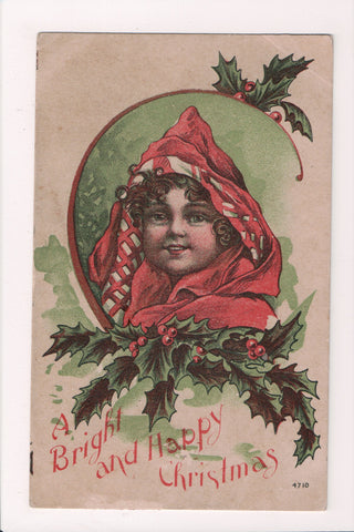 Xmas postcard - Christmas - young girl, red hat and cape - F09261