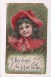 Xmas postcard - Christmas - little girl, red and white cape - F09271