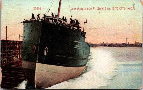 MI, Bay City - Launching a 600 ft Steel Ship - 1909 Flag cancel - F17350