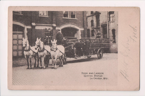 WI, La Crosse - Fire Engine Co, Central Station Hook and Ladder postcard - FF000