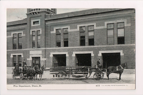 IL, Dixon - Fire Department men and wagons postcard - FF0002