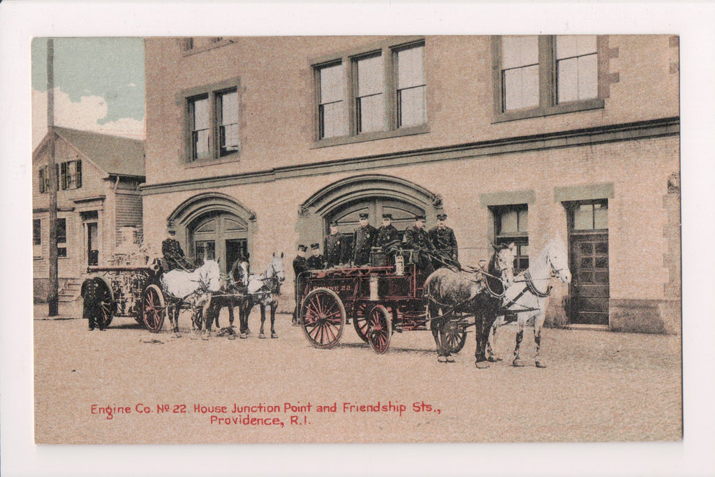 RI, Providence - Fire Engine Co No 22 wagon, men postcard - FF0003