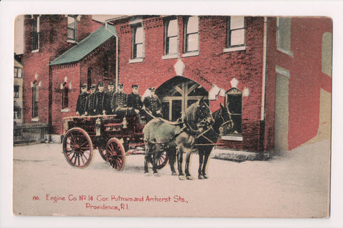 RI, PROVIDENCE - Fire Engine Co No 14 wagon, men postcard - FF0004