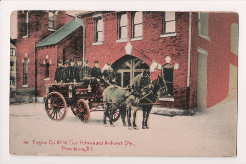 RI, Providence - Fire Engine Co No 14 wagon, men postcard - FF0004