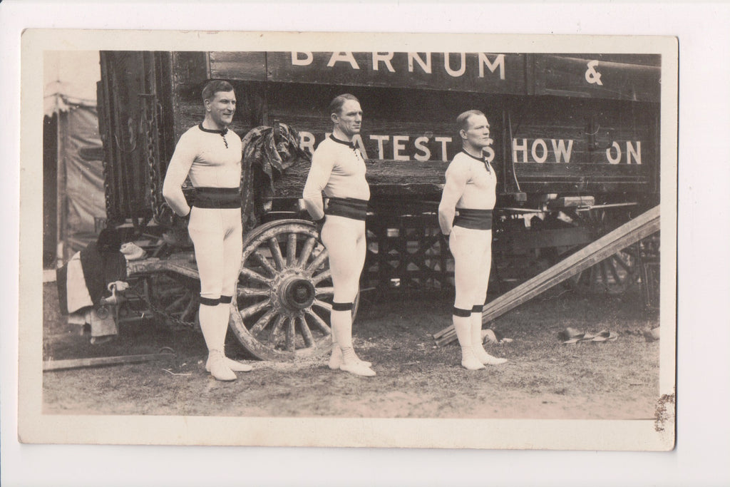Circus postcard - Barnum Circus wagon, men (SOLD, only email copy avail) FF0013