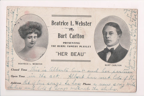 Advertising postcard - Webster and Carlton actors HER BEAU play - FF0031