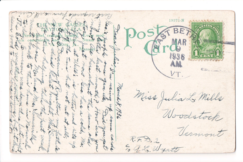 pm DPO - VT, EAST BETHEL - 1936 cancel - Helbock S/I #1 - w01660