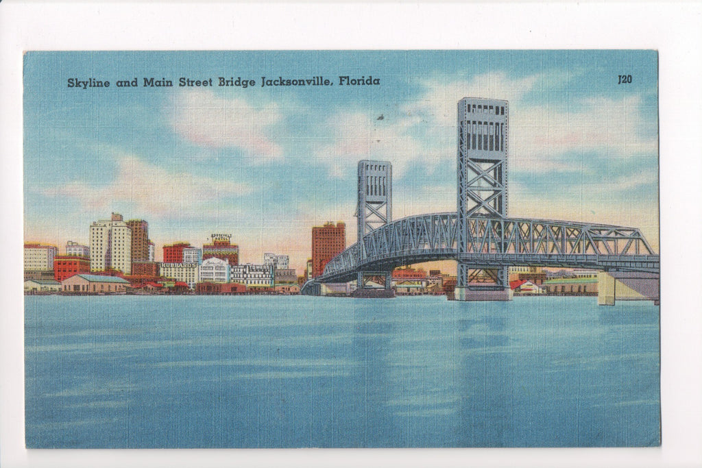 FL, Jacksonville - Main Street Bridge (steel), skyline, signs - CP0295