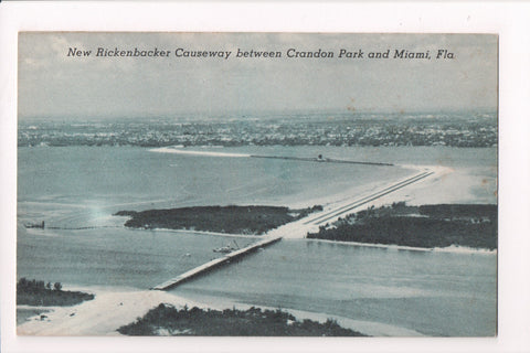 FL, MIAMI - New Rickenbacker Causeway, aerial view, postcard - cr0160
