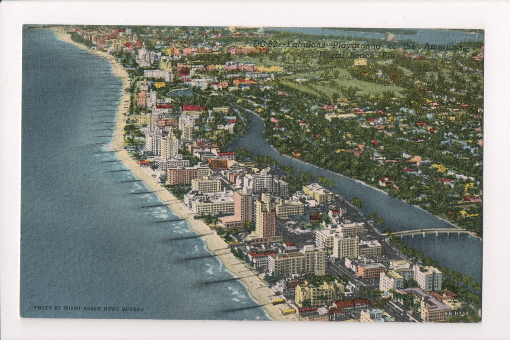 FL, MIAMI BEACH - aerial view, vintage postcard - C-0125