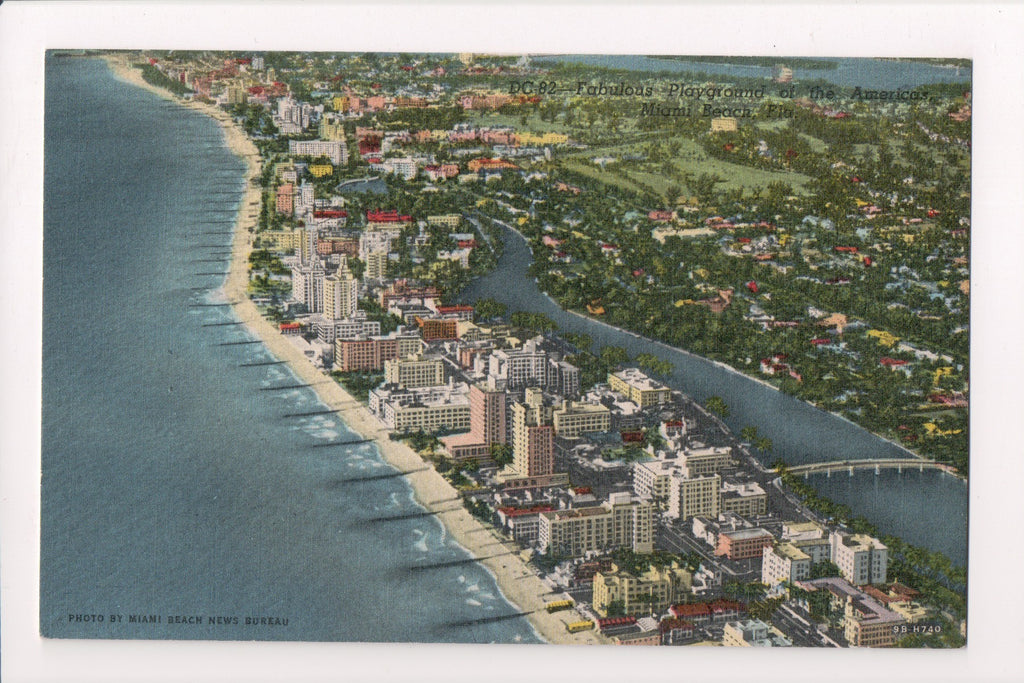 FL, Miami Beach - aerial view, vintage postcard - C-0125