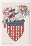 4th of July -  bare butted kid with hat and jacket sitting on shield - E10272